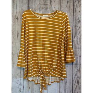 REBORN J Mustard & White Stripe Pull Ov Ties In Front Longer In Back Chic Size L